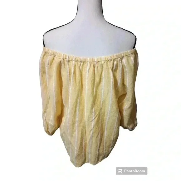 Style & Co‎ Linen Blend Blouse Peasant Beachy Cruise Wear Yellow Size 1X - Picture 4 of 6